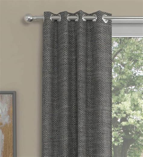 Buy Grey Solid Polyester Ft Blackout Eyelet Door Curtains Set Of