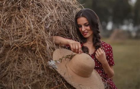 Wallpaper Dress Field Hat Beautiful Model Women Brunette Red Dress For Mobile And Desktop