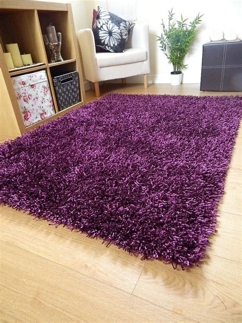 New Small Large Silky Dark Purple Rugs Shaggy Round Sparkle Circle Area