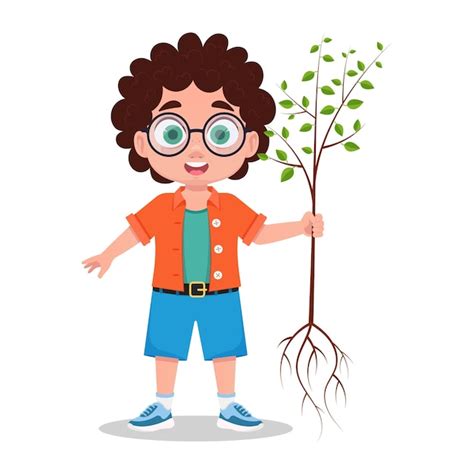 Premium Vector Cute Boy Planting A Tree Vector Illustration