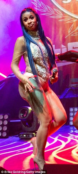 Cardi B Twerks In Nude Sheer Leotard And Debuts Blue Locks Daily Mail Online