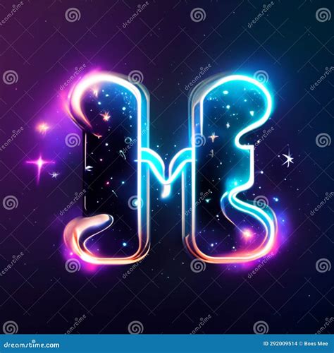 Neon Letter M Glowing Neon Font Vector Illustration Stock