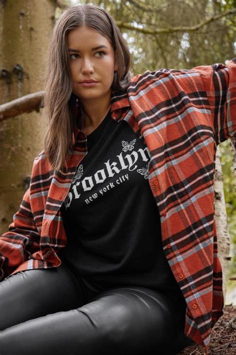 Yours Curve Rust Orange Check Brushed Oversized Boyfriend Shirt Yours