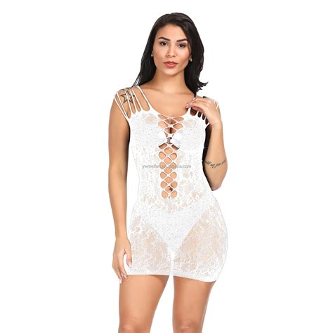 Rhinestone Stocking Sexy Mesh Lingerie Dress Bling Women S Clothing For Party Nightclub Halter