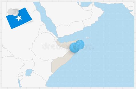 Map Of Somalia With A Pinned Blue Pin Pinned Flag Of Somalia Stock