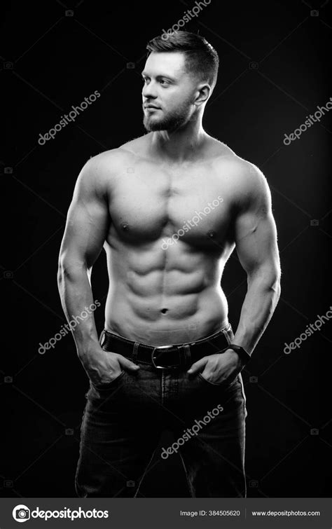 Muscular Guy Naked Torso Posing Hands Pockets Studio Photo Portrait Stock Photo By Wedmov