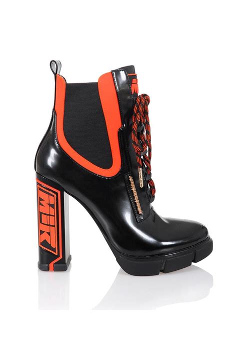 Potent Black Orange Patent Heeled Work Boots Mistress Rocks Boots