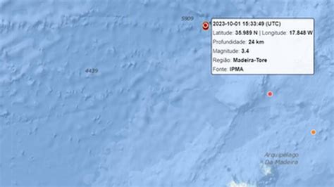 Sismo De Magnitude Registado A Quil Metros A Norte Da Madeira