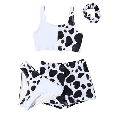Asfgimuj Girls Two Piece Swimsuit Piece Cow Print Bikini Tops Underpants Shorts Pant Hair Band