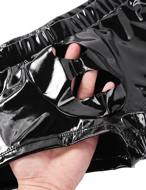 Mens Latex Underwear Wet Look Patent Leather Lingerie Sex Panties Low Rise Bulge Pouch With