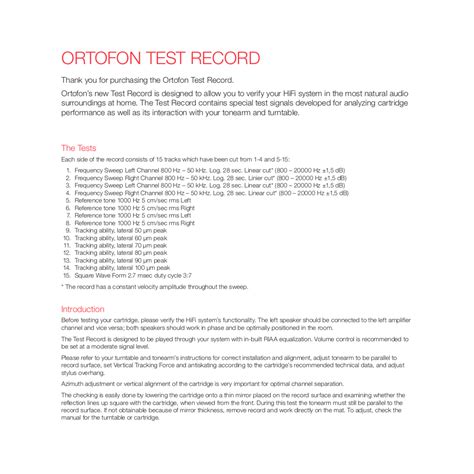 Test Record Ortofon Official Online Shop
