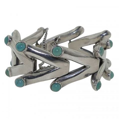 Antonio Pineda Turquoise Silver Taxco Modernist Bracelet Item