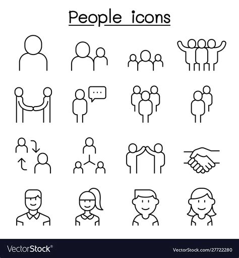 People Icon Set In Thin Line Style Royalty Free Vector Image