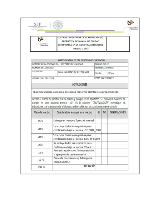 PDF Lista De Cotejo Para Manual De Calidad PDFSLIDE TIPS