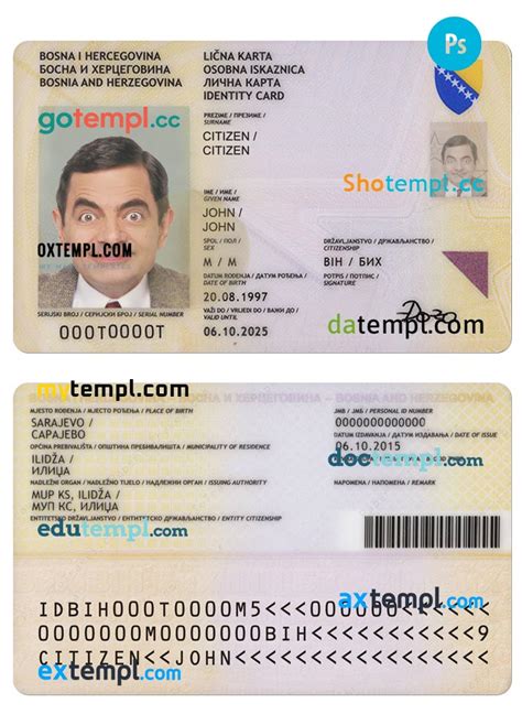 Bosnia and Herzegovina ID (2015-2025) identity card PSD fake template