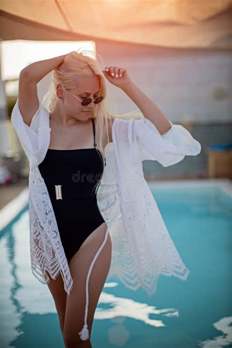 Portrait Of Beautiful Phenomenal Stunning Elegant Blonde Model With Perfect Face Wearing