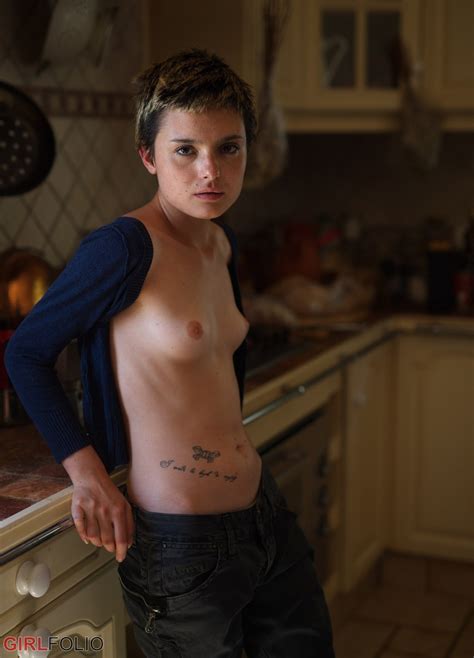Skinny Girl With Short Hair Caterina Correia Shows Her Naked Body In A Kitchen CoedCherry