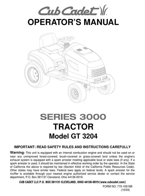 Cub Cadet Gt 3204 Operators Manual Pdf Download Manualslib