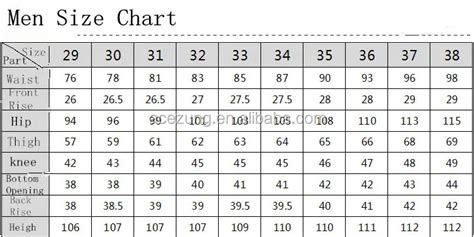 American Pants Size Chart