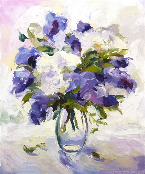 Картина с цветами маслом на холсте | Сирень в вазе в интернет-магазине ...