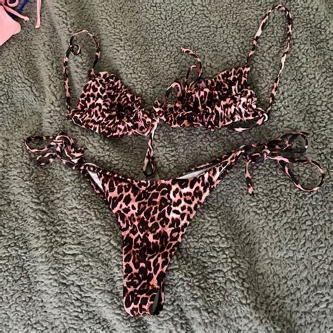 Shein Swim Pink Leopard Print Bikini Poshmark