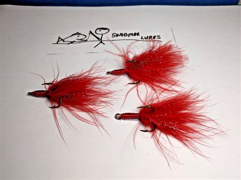 3 Size 2 Dressed Fishing Treble Hooks red Marabou Feathers replacement