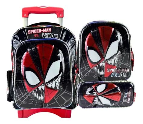 Kit Mochila Spiderman C Ruedas Lonchera Lapicera Original Env O Gratis