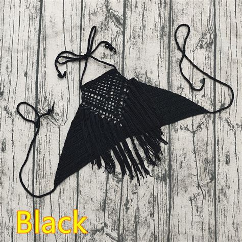 Buyisi Women Crochet Bikini Top Triangle Hollow Out Swimsuit Sexy Swimming Bra Swimwear Black L