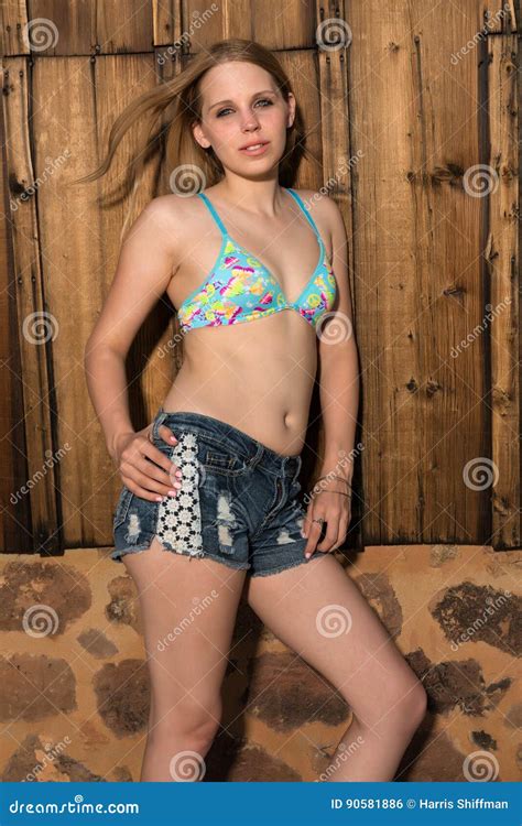 Blonde In Bikini Top And Shorts Stock Photo Image Of Lovely Gorgeous 90581886