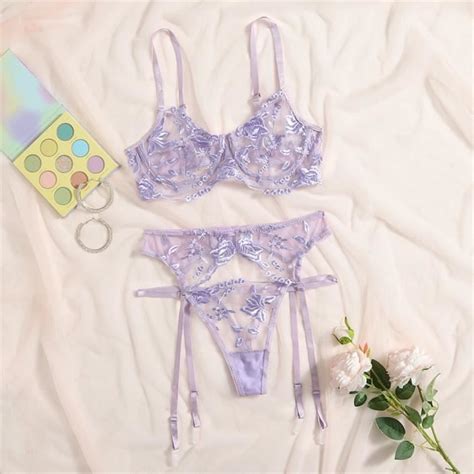 Lot de 3 Lingerie Sexy Femme Sous Vêtements Ensemble Soutien Gorge G String Porte Jarretelles