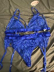 RSLOVE Sexy Lingerie For Women Floral Lace Bra And Panty Set 3 Pieces Bra Set With Garter Belt