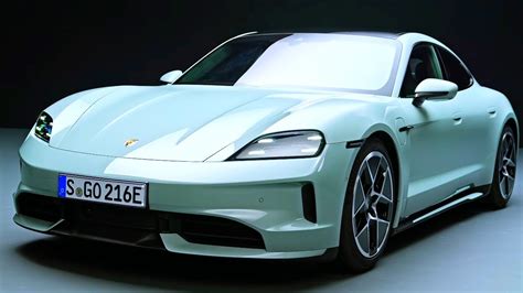 New Porsche Taycan Revealed Shade Green Metallic Driving