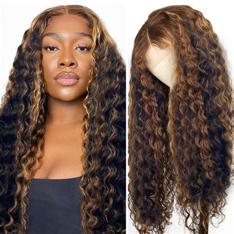 Amazon Ombre 4 27 Honey Blonde Highlight Curly Human Hair 13x4 Hd Lace Frontal Wigs 180