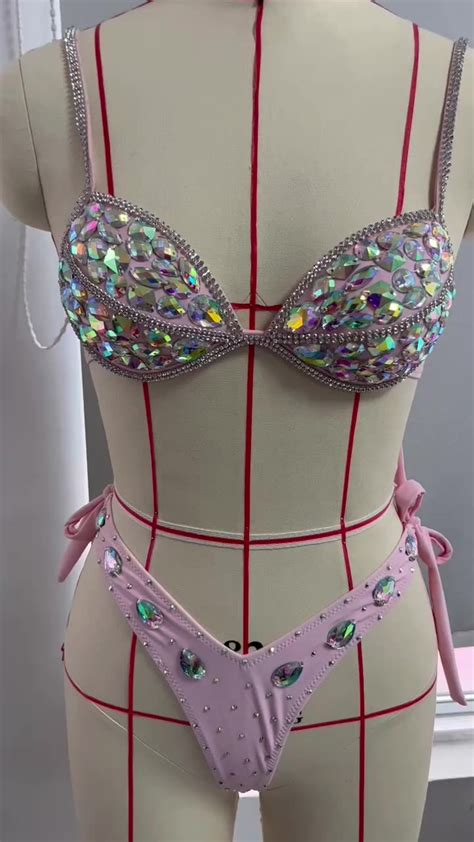 Shiny Diamond Crystal Bathing Suit Beauty Contest Bikini Sexy Push Up Swimwear For Pool Party