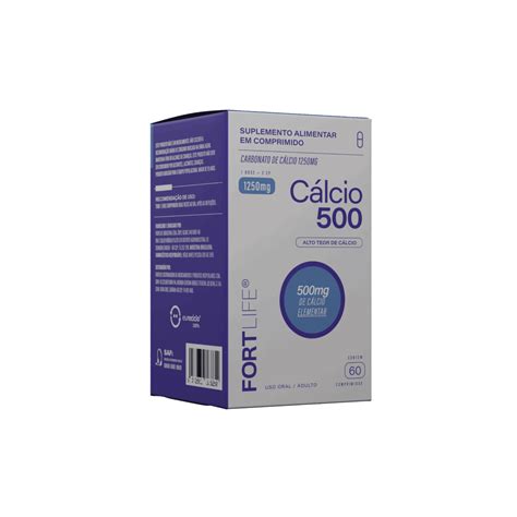 Carbonato De Calcio 1250 Mg Equivalente A 500mg De Calcio - Cálcio 500 - Carbonato de Cálcio 1250mg 60 Comprimidos - FORTLIFE Pharma