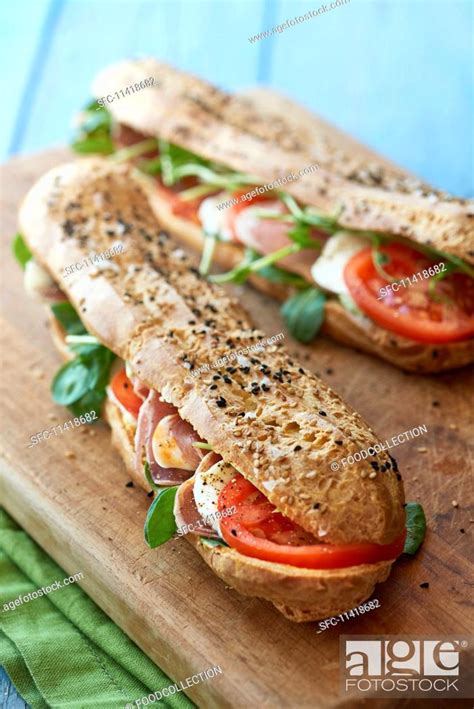 Ham Mozzarella And Tomato Baguettes Stock Photo Picture And Royalty