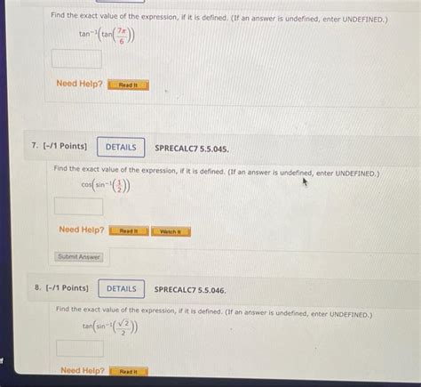 Solved Find The Exact Value Of The Expression If It Is Chegg