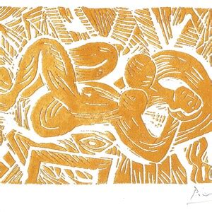 Pablo Picasso Reclining Golden Nude Original Hand Signed Limited Edition Linocut Print With