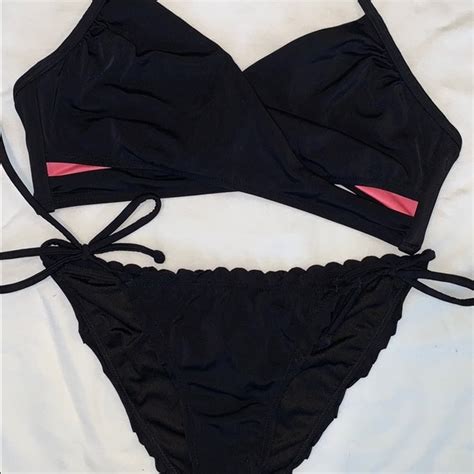 Pink Victoria S Secret Swim Cut Out Black Bikini Set Poshmark