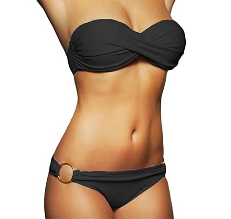 Str J K Pielowy Bikini Czarny Bez Rami Czek M L Oficjalne Archiwum Allegro