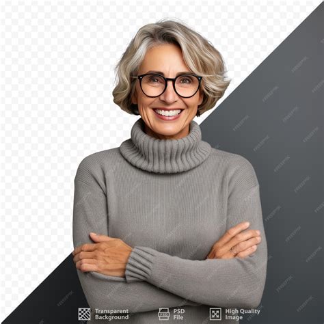 Premium Psd A Woman Wearing Glasses And A Sweater With Her Arms Crossed