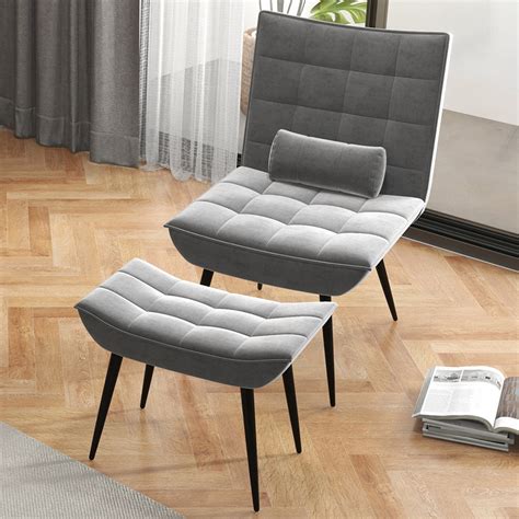 portland grey modern tufted accent chair  footstool wilko