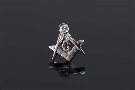 14k Genuine Diamond Vintage Mason Masonic Tie Tack Lapel White Gold Pin