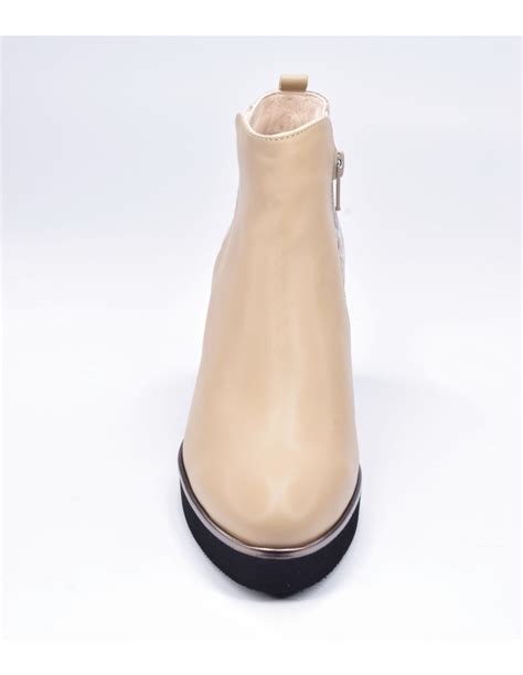 Nude Leather Wedge Boots Softwaves Liliboty