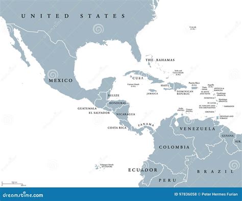 Middle America Political Map Vector Illustration