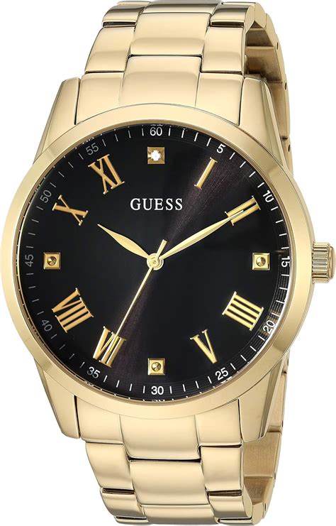 GUESS Gold-Tone Stainless Steel Bracelet Watch with Black Genuine ...