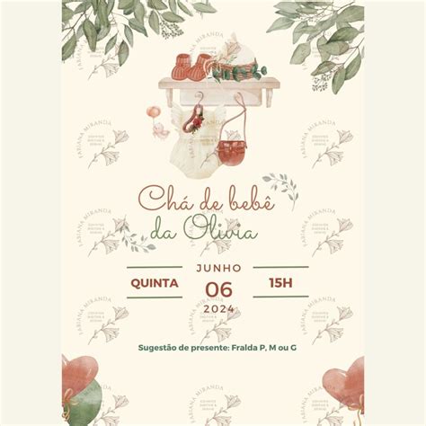 Convite Digital Chá de Bebe Nude Elo Produtos Especiais