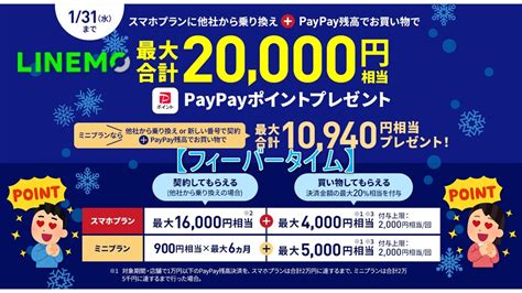 【linemo】最大2万円相当paypayポイントが貰えるフィーバータイムを含む3つのキャンペーン情報がこちら！