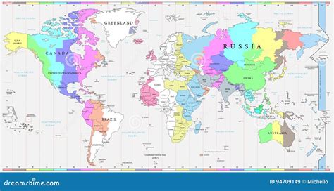 World Time Zones Map, And Political Map Of The World Cartoon Vector ...