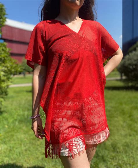 Pareo Nefes Alabilen Şık Ve Rahat Bikini Ve Mayo Üstü Kıyafet Güneş Desen Kırmızı Sinhan Tekstil